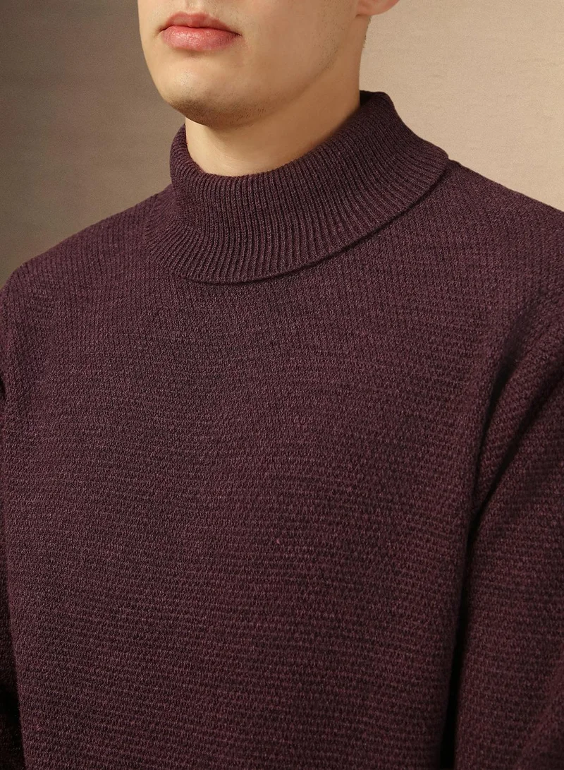 Dennis Lingo Men's Plum 100% Acrylic Solid Regular Fit Sweater
