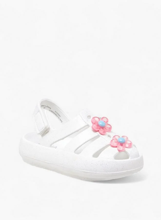 Aqua Girls Floral Accent Hook and Loop Strap Sandals