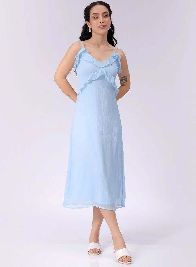 Women A-Line Casual Solid Ruffle Dress
