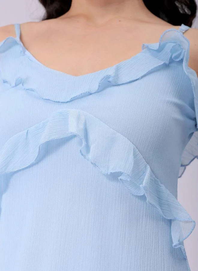 Freehand  Women A-Line Casual Solid Ruffle Dress for Women | Best Price UAE