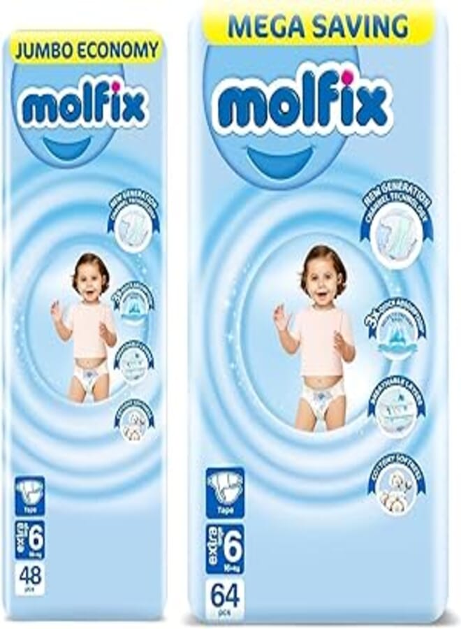 Molfix Super Saver Molfix Bundle - Baby Diapers - X-large Size 6-112 Pieces