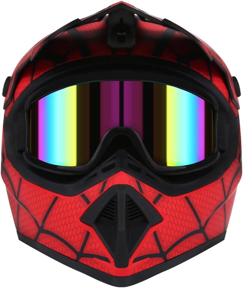Senhill Spiderman Style Motocross Helmet with Goggles for Youth and Kids - DOT Approved (M) - Image 3