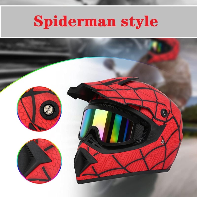 Senhill Spiderman Style Motocross Helmet with Goggles for Youth and Kids - DOT Approved (M) - Image 4