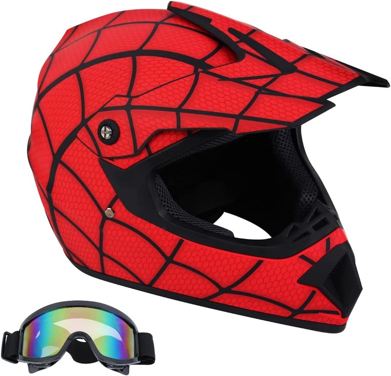 Senhill Spiderman Style Motocross Helmet with Goggles for Youth and Kids - DOT Approved (M) - Image 1