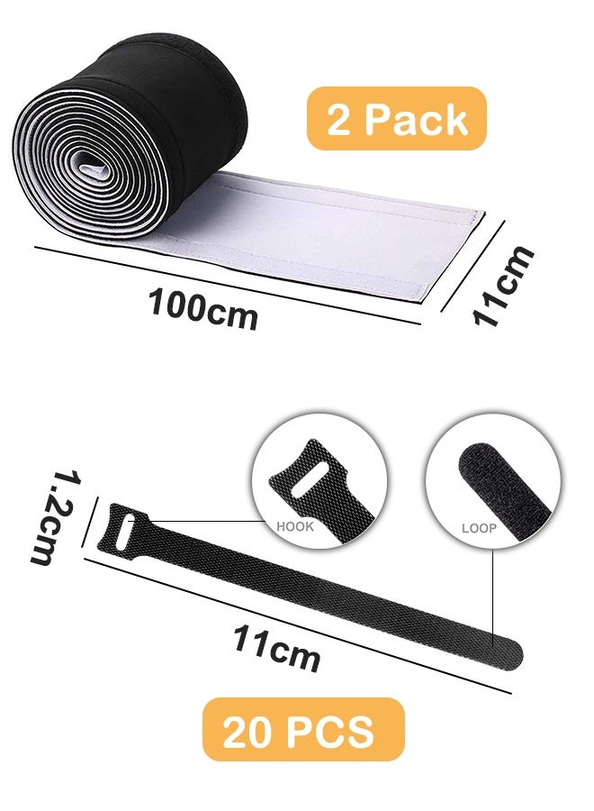 MaWadda Cable Organizer & Wire Organizer Sleeve, 2 Pack (11cm x 1m) with 20pcs Cable Ties, Neoprene Cord Cover for TV PC, Essential Office Accessories for Desk Setup - Image 2