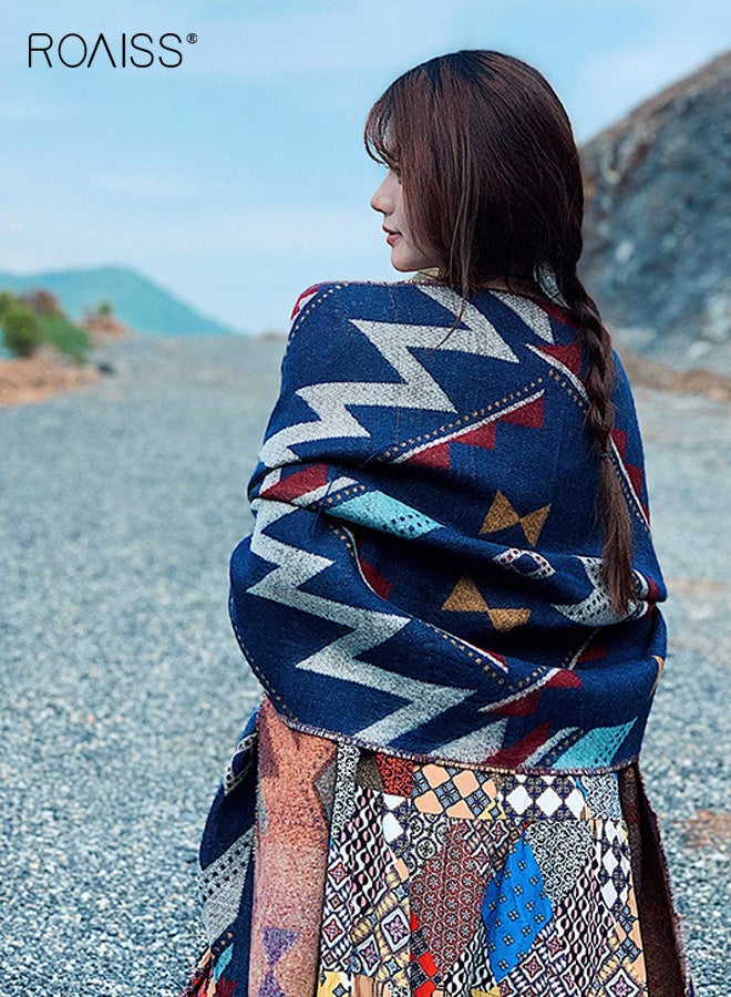 roaiss Women's Fringe Shawl, Reversible Bluebird Vintage Pattern Neckwarmer, Thickened Polyester Warm Scarf—Essential Neck-Warming Accessory for Fall/Winter Air-Conditioned Rooms - Image 2