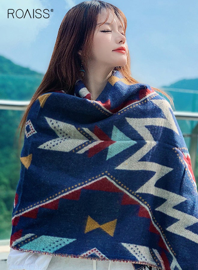 roaiss Women's Fringe Shawl, Reversible Bluebird Vintage Pattern Neckwarmer, Thickened Polyester Warm Scarf—Essential Neck-Warming Accessory for Fall/Winter Air-Conditioned Rooms - Image 5