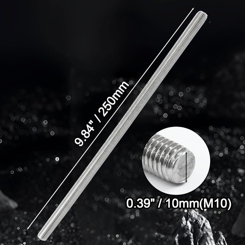 Jersvimc 2Pcs M10 x 250mm Threaded Rod Stainless Steel M10 Threaded Rod, Long Threaded Studs Fully Threaded Rods & Studs Right Hand Threaded Screw for Bolt Clamps Anchor - Image 5