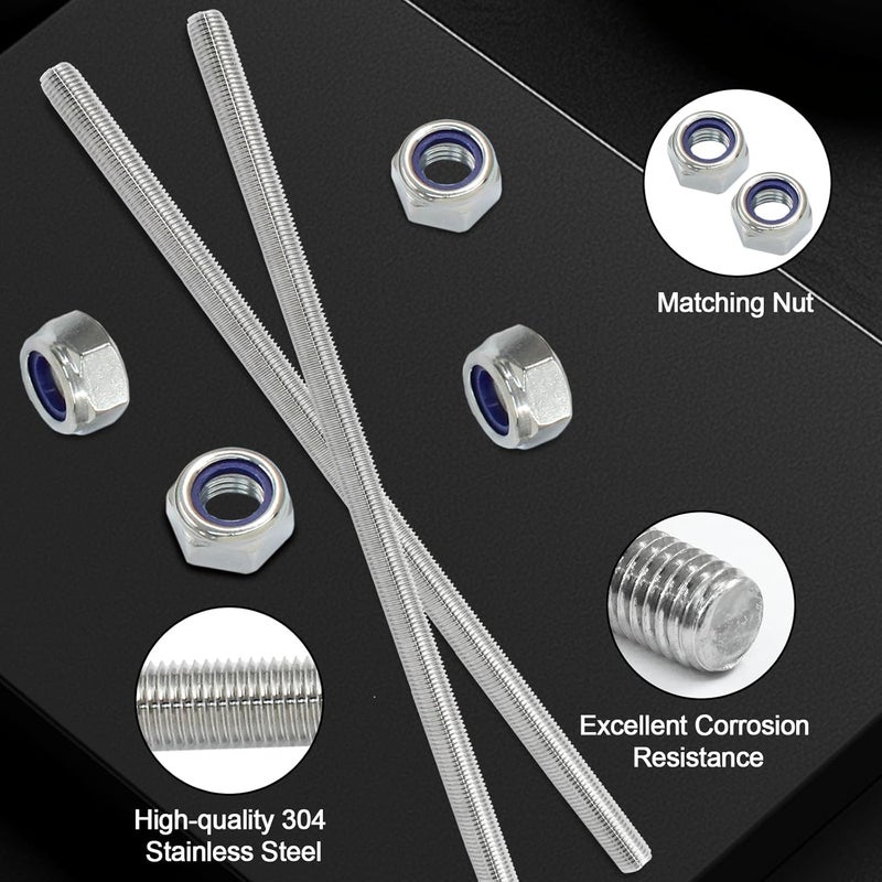 Jersvimc 2Pcs M10 x 250mm Threaded Rod Stainless Steel M10 Threaded Rod, Long Threaded Studs Fully Threaded Rods & Studs Right Hand Threaded Screw for Bolt Clamps Anchor - Image 3