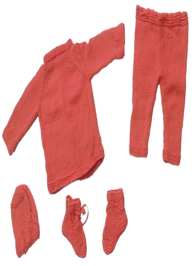Cute Collection Hand Knitted New Born Baby Woolen Sweater with Pyjami Cap & Pair of Booties for 0 to 6 Months Baby (Unisex) Orange - Image 4