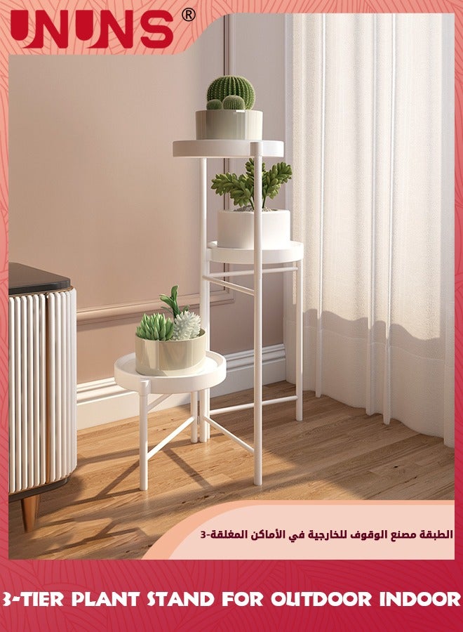 UNUNS 3-Tier Plant Stand For Outdoor Indoor,Tall Metal Plant Shelf Corner Flower Pot Stands,Multiple Planter Rack For Patio Balcony Living Room Office Tiered Plant Table,White - Image 1