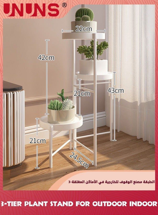 UNUNS 3-Tier Plant Stand For Outdoor Indoor,Tall Metal Plant Shelf Corner Flower Pot Stands,Multiple Planter Rack For Patio Balcony Living Room Office Tiered Plant Table,White - Image 2