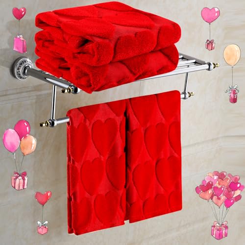 Quera 2 Pack Valentine's Day Hand Towels Red Heart Bathroom Decorative Towels Set for Drying, Cleaning, Cooking, Holiday 13.7'' x 29.5'' - Image 2