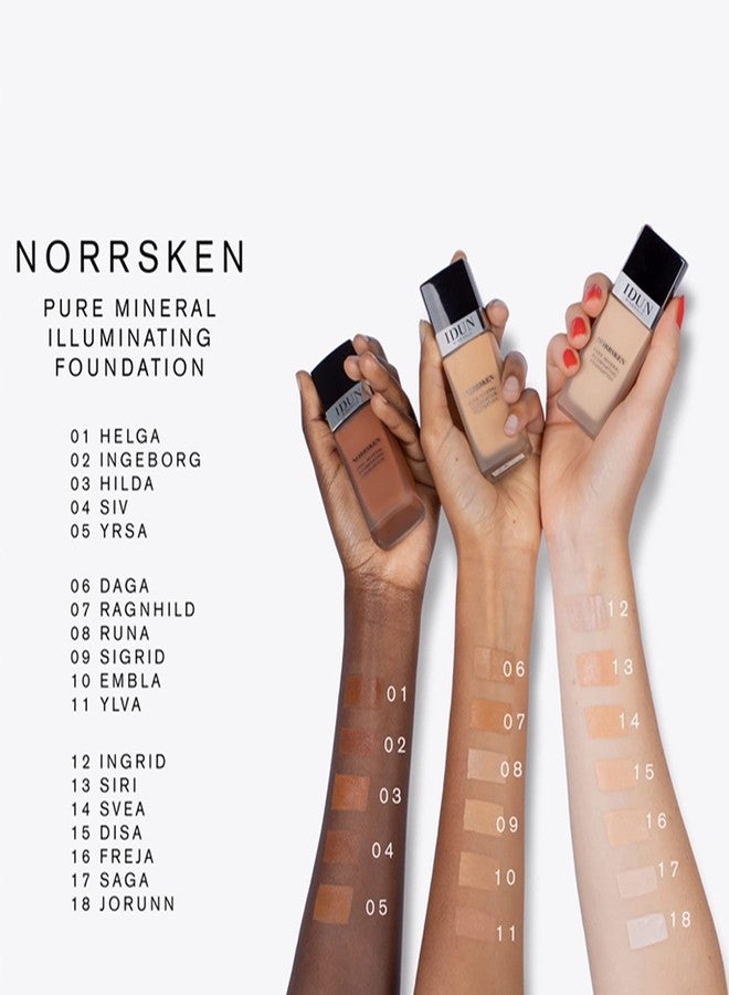 delilah  IDUN Minerals Liquid Norrsken Foundation - Silky Smooth Coverage - Luminous, Dewy Finish for Dry and Dull Skin - Water Resistant and Vegan Makeup - 225 Siv - Warm Dark Brown - 1.01 oz - Image 2