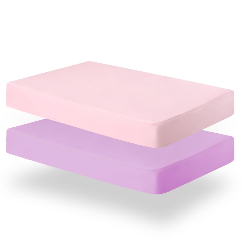 Biloban Pack and Play Sheets Fitted, 2 Pack Pack and Play Sheet Fits for Graco Pack n Play Mattress, Neutral Playard Sheets for Baby Boys and Girl, Pink & Violet, 38”X 26” - Image 1