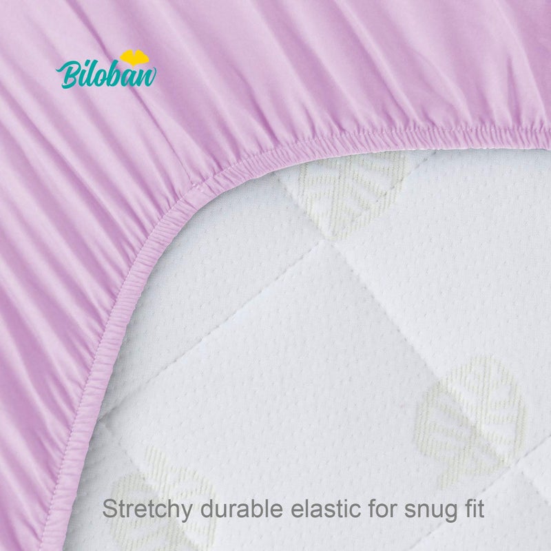 Biloban Pack and Play Sheets Fitted, 2 Pack Pack and Play Sheet Fits for Graco Pack n Play Mattress, Neutral Playard Sheets for Baby Boys and Girl, Pink & Violet, 38”X 26” - Image 4