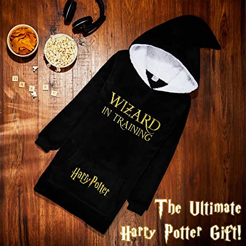 Harry Potter Gifts for Kids Teens Girls Boys Wizard Blanket Hoodie, Fleece Oversized Wearable Blanket, Hogwarts Pullover (Black) - Image 2