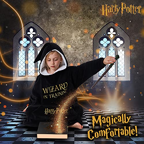 Harry Potter Gifts for Kids Teens Girls Boys Wizard Blanket Hoodie, Fleece Oversized Wearable Blanket, Hogwarts Pullover (Black) - Image 5