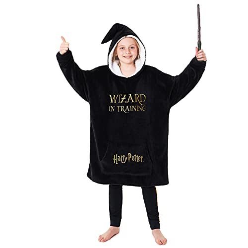Harry Potter Gifts for Kids Teens Girls Boys Wizard Blanket Hoodie, Fleece Oversized Wearable Blanket, Hogwarts Pullover (Black) - Image 1