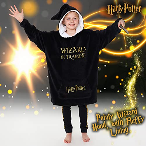 Harry Potter Gifts for Kids Teens Girls Boys Wizard Blanket Hoodie, Fleece Oversized Wearable Blanket, Hogwarts Pullover (Black) - Image 4