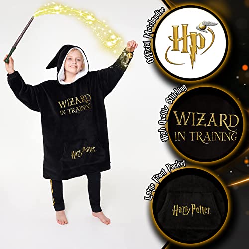 Harry Potter Gifts for Kids Teens Girls Boys Wizard Blanket Hoodie, Fleece Oversized Wearable Blanket, Hogwarts Pullover (Black) - Image 3
