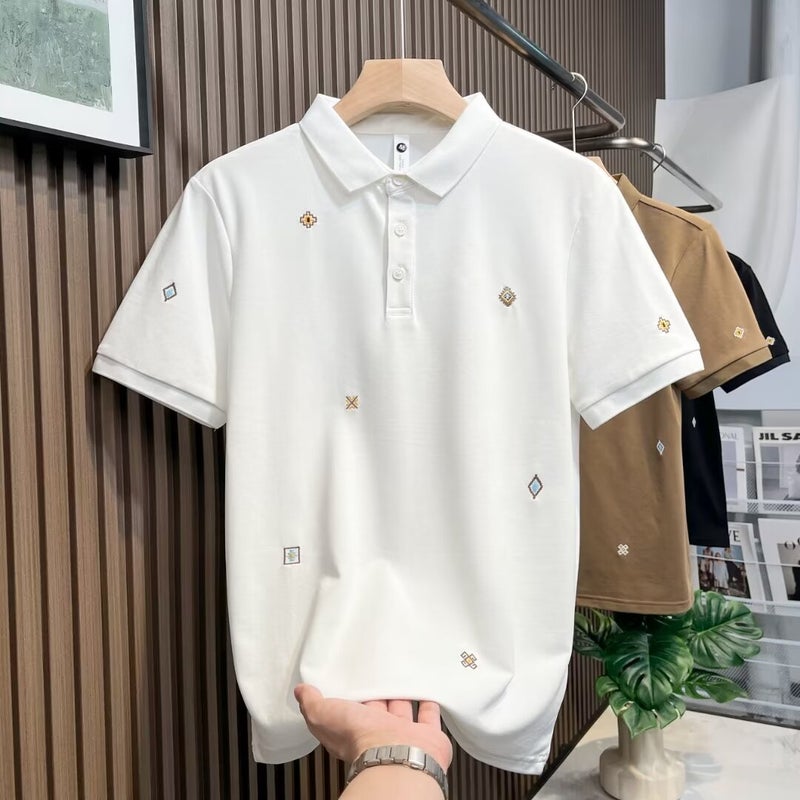 Mens Trendy Summer 2023 Slim-Fit Polo Shirt White - Image 1