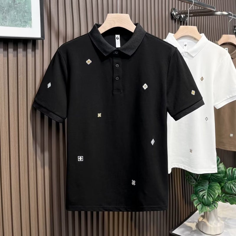 Mens Trendy Summer 2023 Slim-Fit Polo Shirt White - Image 2
