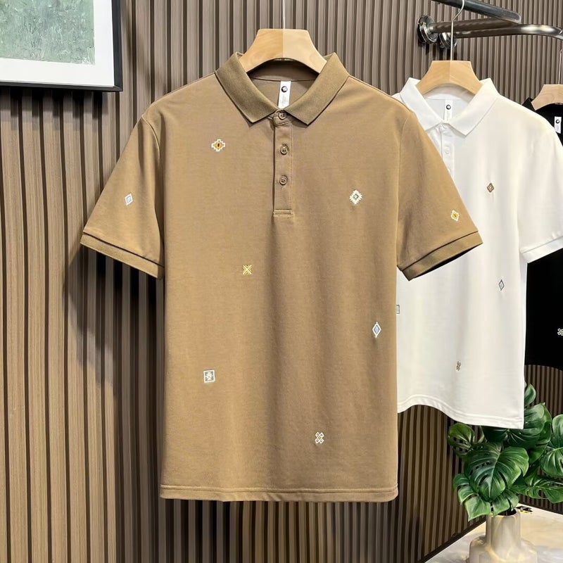 Mens Trendy Summer 2023 Slim-Fit Polo Shirt White - Image 3