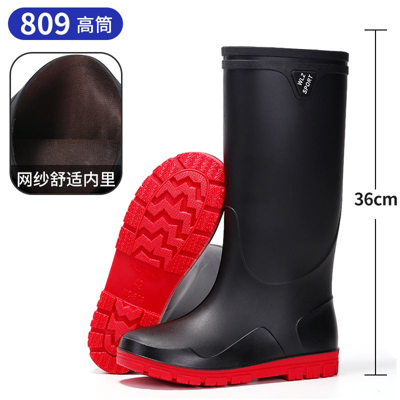 Fashion Rain Boots Men'S Rain-Proof Waterproof Shoes High-Top Non-Slip Closed Long Rain Boots Drawstring Work Shoes Fishing Shoes Men - Image 1