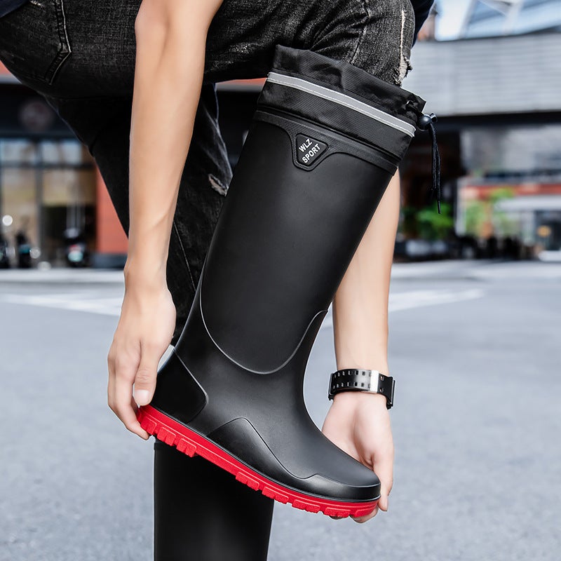 Fashion Rain Boots Men'S Rain-Proof Waterproof Shoes High-Top Non-Slip Closed Long Rain Boots Drawstring Work Shoes Fishing Shoes Men - Image 3