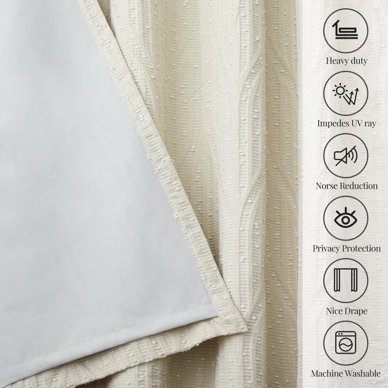 Drapexpert Cream and White 100% Blackout Geometric Jacquard Curtains - Thermal Insulated Noise Reducing Drapes for Bedroom and Living Room, 52" x 96" - Image 5