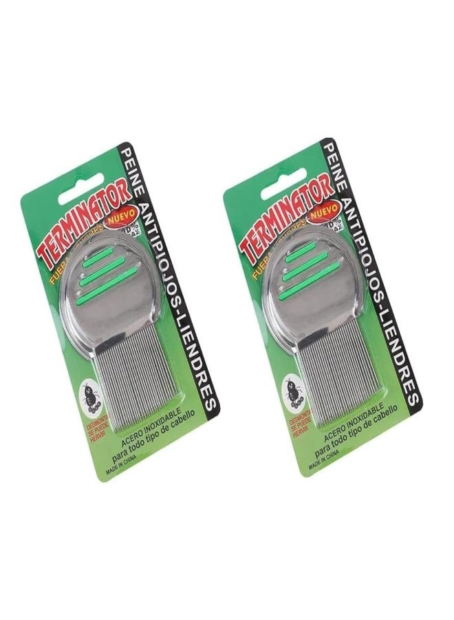 Aasakt Terminator Lice Removal Comb, Stainless Steel Fine Tooth Nit Comb for Head Lice Treatment, Anti-Slip Grip, Pack of 2 - Image 1
