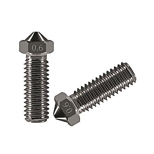 TESSERACT 0.6mm Hardened Steel Nozzle for 3D Printer | Volcano HS Nozzles for 3D Printing with 1.75 mm filament | High Temperature Wear Resistant Compatible with E3D Hotends (Qty - 2 HS Nozzles 0.6mm) - Image 1
