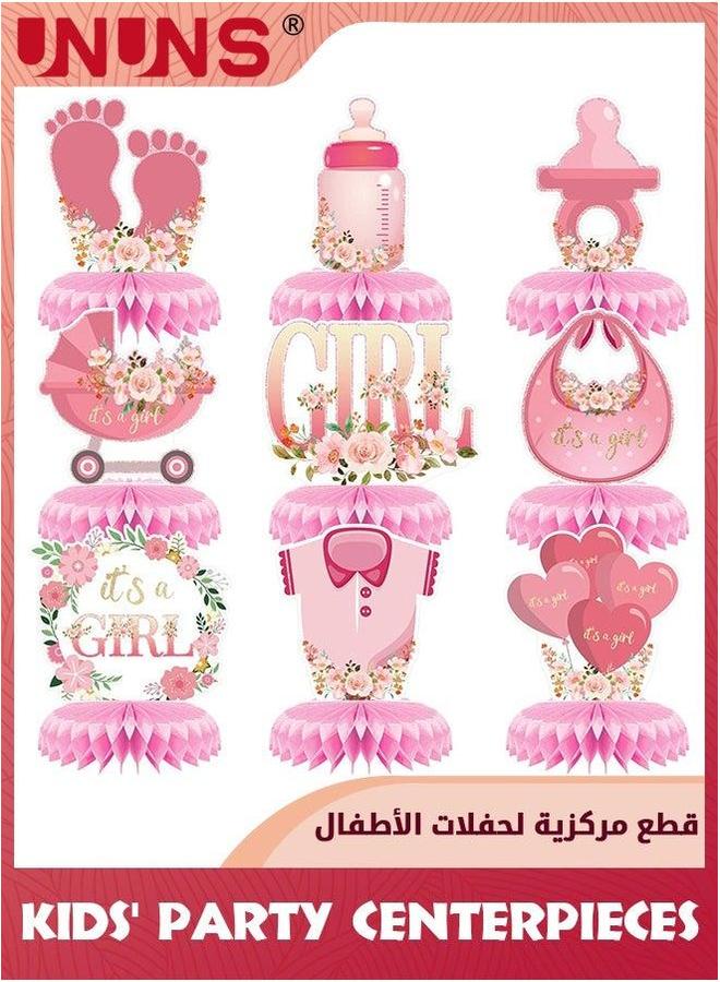 يو إن يو إن أس Kids' Party Favors,9 Pcs Pink Baby Girl Honeycomb Centerpieces Table Decor,Gender Reveal Shower Floral Decor,Welcome Newborn Pattern Topper Ornaments,Birthday Decorations,Pink - Image 1