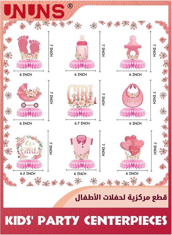 يو إن يو إن أس Kids' Party Favors,9 Pcs Pink Baby Girl Honeycomb Centerpieces Table Decor,Gender Reveal Shower Floral Decor,Welcome Newborn Pattern Topper Ornaments,Birthday Decorations,Pink - Image 4