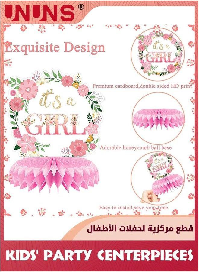 يو إن يو إن أس Kids' Party Favors,9 Pcs Pink Baby Girl Honeycomb Centerpieces Table Decor,Gender Reveal Shower Floral Decor,Welcome Newborn Pattern Topper Ornaments,Birthday Decorations,Pink - Image 2