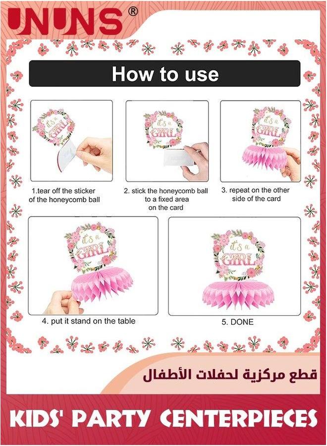 يو إن يو إن أس Kids' Party Favors,9 Pcs Pink Baby Girl Honeycomb Centerpieces Table Decor,Gender Reveal Shower Floral Decor,Welcome Newborn Pattern Topper Ornaments,Birthday Decorations,Pink - Image 3