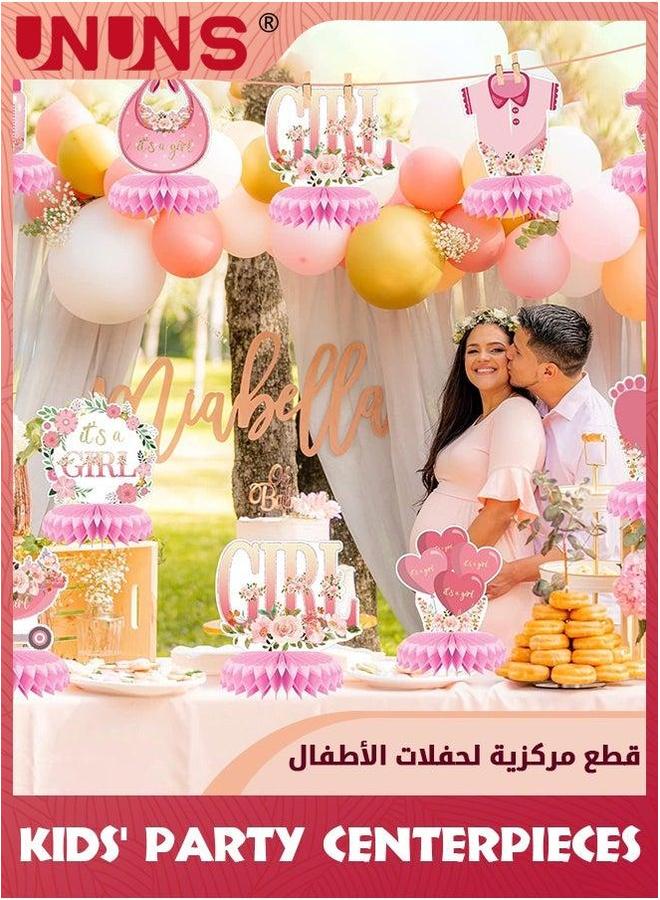 يو إن يو إن أس Kids' Party Favors,9 Pcs Pink Baby Girl Honeycomb Centerpieces Table Decor,Gender Reveal Shower Floral Decor,Welcome Newborn Pattern Topper Ornaments,Birthday Decorations,Pink - Image 5