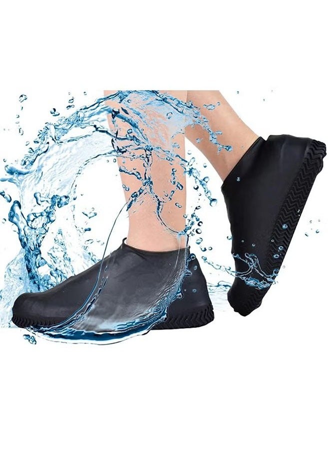 GMORO Waterproof Shoe Covers, Non-Slip Water Resistant Overshoes Silicone Rubber Rain Shoe Cover Outdoor cycling Protectors apply to Men, Women, Kids (Large, Black) - Image 1