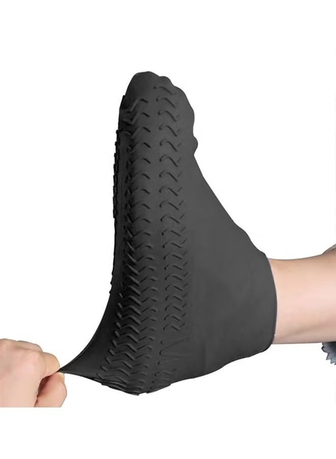 GMORO Waterproof Shoe Covers, Non-Slip Water Resistant Overshoes Silicone Rubber Rain Shoe Cover Outdoor cycling Protectors apply to Men, Women, Kids (Large, Black) - Image 2