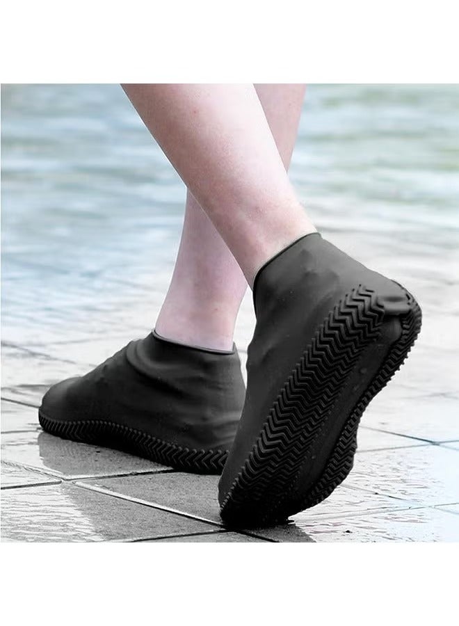 GMORO Waterproof Shoe Covers, Non-Slip Water Resistant Overshoes Silicone Rubber Rain Shoe Cover Outdoor cycling Protectors apply to Men, Women, Kids (Large, Black) - Image 3