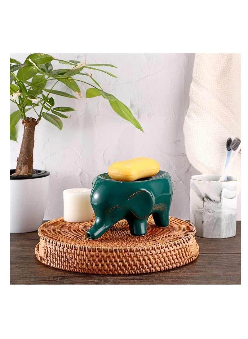 Ceramic Elephant Soap Dish Holder, Self Draining Soap Container Holder, Lovely Animal Drainable Soap Tray for Bathroom Sink Tub, Kitchen