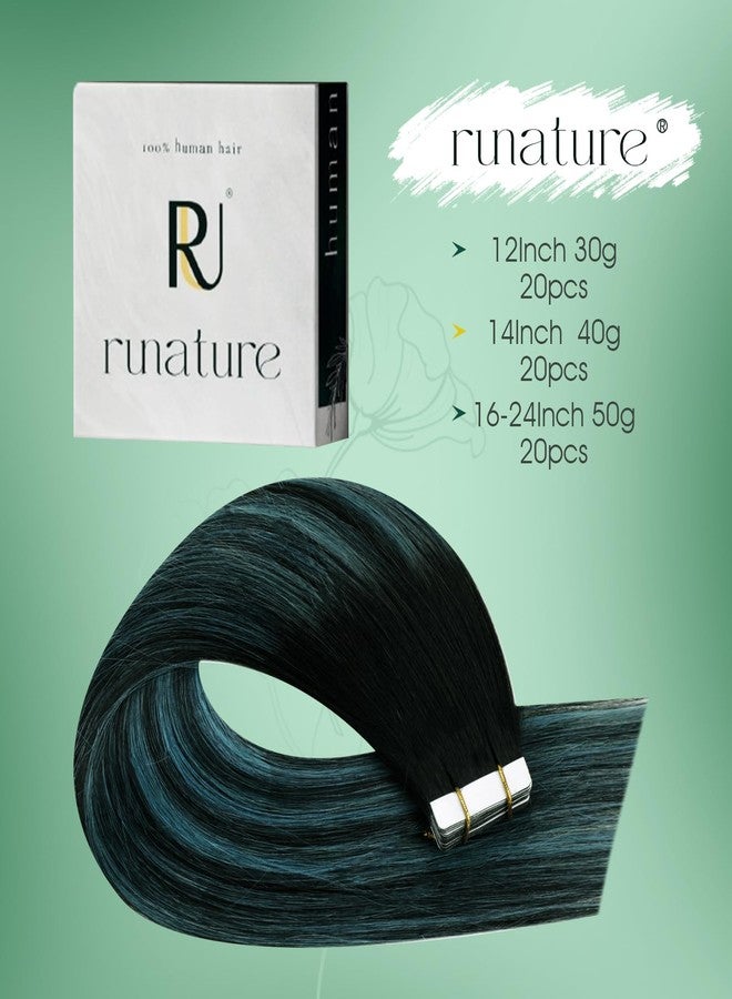RUNATURE Tape in Extensions Black to Teal Tape in Hair Extensions Human Hair 20 Inch Long Teal Hair Extensions Tape ins Remy Natural Hair Blue Hair Extension Add Length 50g 20pcs - Image 5