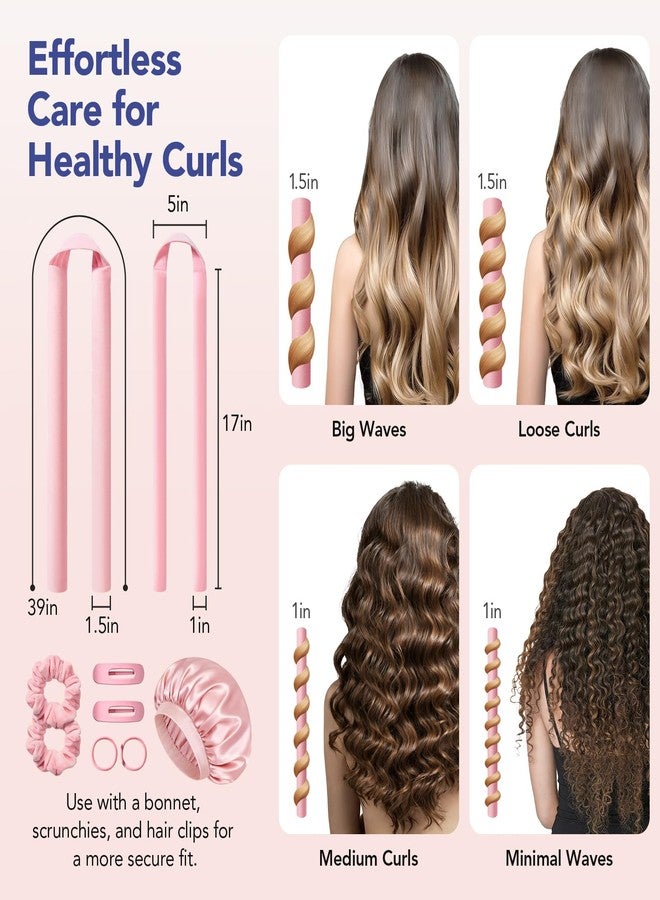 LitBear Heatless Curls Overnight, 2 Sizes of Soft Hair Rollers for Women with Bonnet to Sleep In, No Heat Hair Curlers Set with Scrunchies and Clips, for Long and Medium Hair (Pink) - Image 3