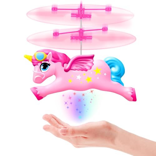 Ynanimery Flying Unicorn Flying Fairy Toys for Girls Unicorn Toys for Girls Age 6 7 8 9 Teens Birthday Magic Flying Ball Helicopter Drone Fairy Toy with LED Light for Kids Indoor Play - Image 1