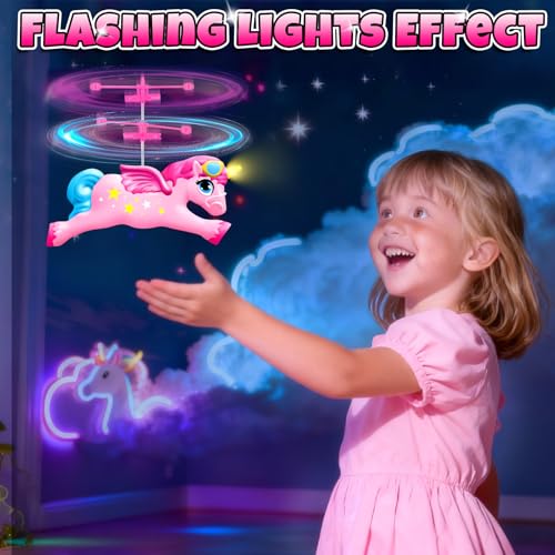 Ynanimery Flying Unicorn Flying Fairy Toys for Girls Unicorn Toys for Girls Age 6 7 8 9 Teens Birthday Magic Flying Ball Helicopter Drone Fairy Toy with LED Light for Kids Indoor Play - Image 5