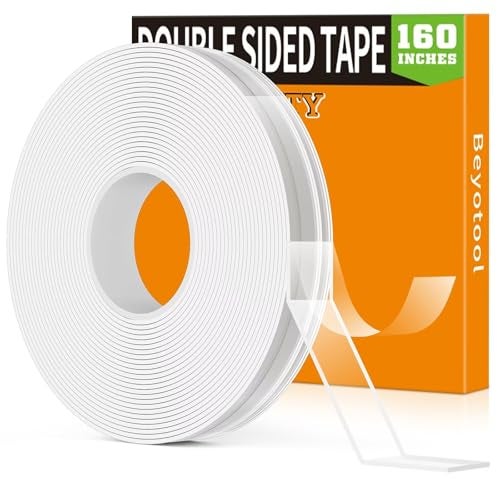 Beyotool Double Sided Tape Heavy Duty, Double Sided Nano Mounting Tape (160 INCH), Clear Two Sided Adhesive Tape, Removable Picture Hanging Wall Tape Strips, Carpet Decor Poster Tape for Home Office Outdoor - Image 1
