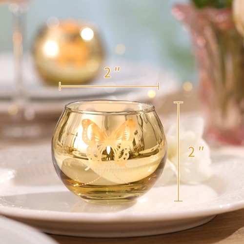 Lanttu Gold Votive Candle Holders Set, 12 PCS Tea Lights Candle Holder Decorative Bulk with Butterfly Pattern, Candle Holders for Wedding, Birthday, Anniversary, Parties, and Holiday Decorations - Image 4