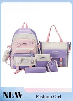 5-Piece Set of Backpack Fashion Women's New Oxford Cloth Backpack Junior High School School Student Bag