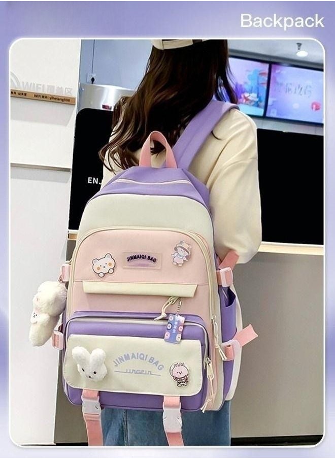 MIXDE - 5-Piece Set of Backpack Fashion Women's New Oxford Cloth Backpack Junior High School School Student Bag - Image 1